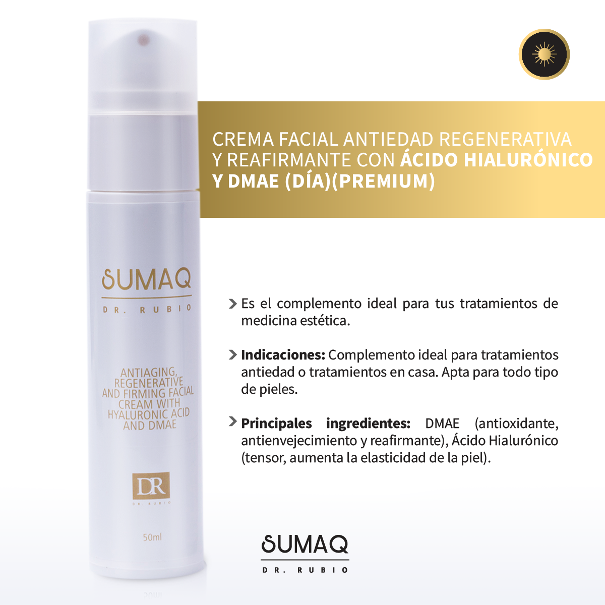 Crema Facial Antiedad, Regenerativa y Reafirmante con Ácido Hialurónico y DMAE